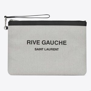 RIVE GAUCHE ZIPPERED POUCH IN LINEN CANVAS